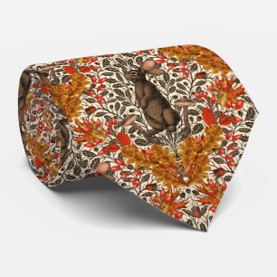 Autumn rabbit on off white tie