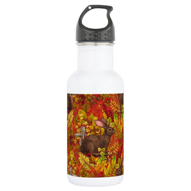 Autumn Rabbit on red 532 Ml Water Bottle (Front)