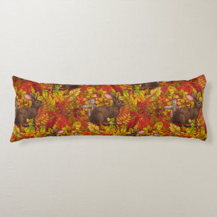 Autumn Rabbit on red Body Cushion