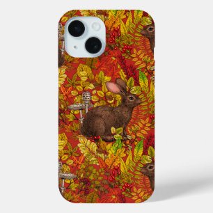 Autumn Rabbit on red iPhone 15 Case