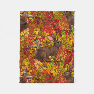 Autumn Rabbit on red Fleece Blanket
