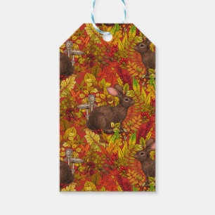 Autumn Rabbit on red Gift Tags