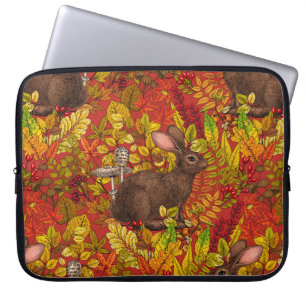 Autumn Rabbit on red Laptop Sleeve
