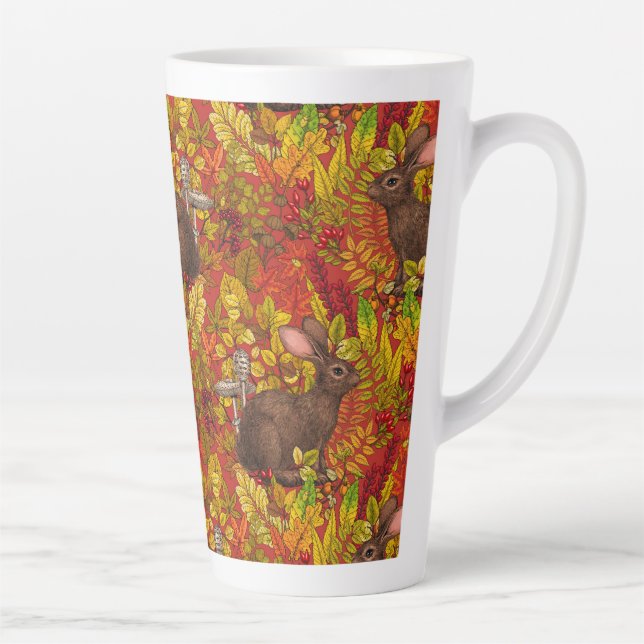 Autumn Rabbit on red Latte Mug (Right)