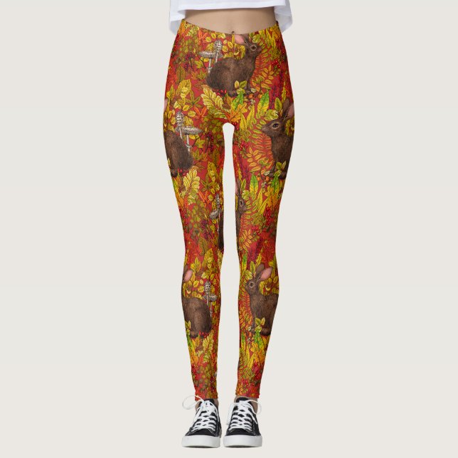 Autumn Rabbit on red Leggings (Front)