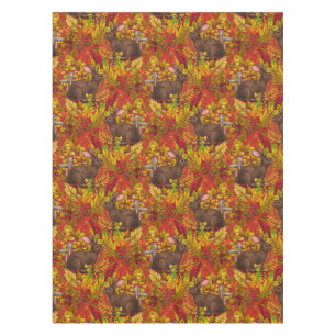 Autumn Rabbit on red Tablecloth
