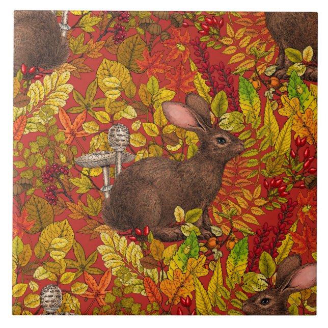 Autumn Rabbit on red Tile (Front)