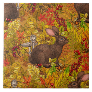Autumn Rabbit on red Tile