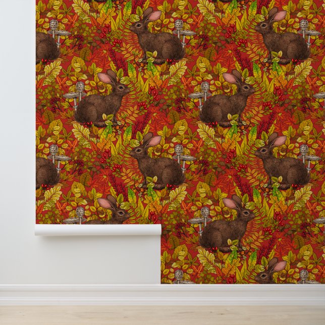 Autumn Rabbit on red Wallpaper (Application)