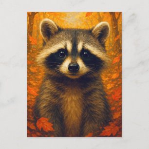 Autumn Raccoon Postcard Cute Animal  Fall Forest
