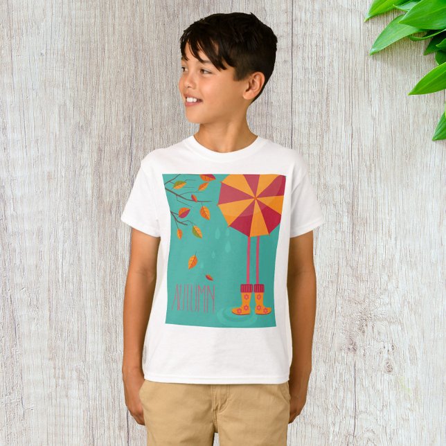Autumn Rain Boots and Umbrella Fall Leaves  T-Shirt (Creator Uploaded)