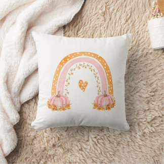 Autumn Rainbow Pink Pumpkin Throw Pillow
