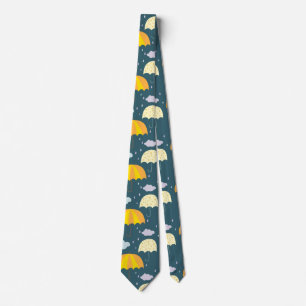 Autumn Rainy Day with Umbrella Pattern Dark Tie