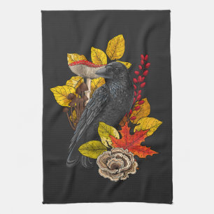 Autumn raven 2 tea towel