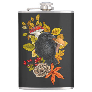 Autumn raven hip flask