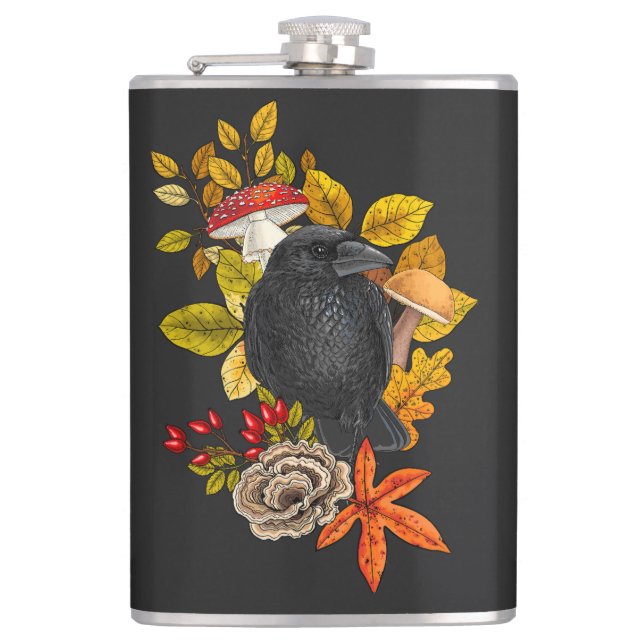 Autumn raven hip flask (Front)