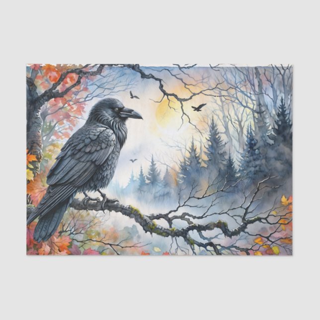 Autumn Raven Watercolor Art Tissue Paper (Front)
