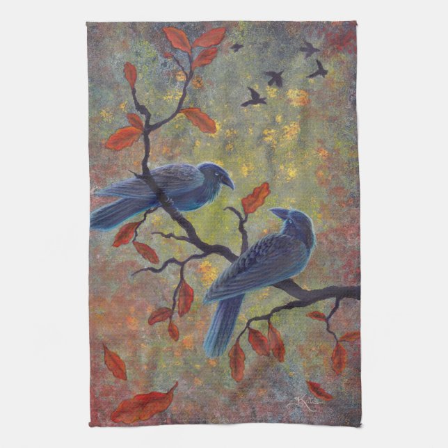 Autumn Ravens Tea Towel (Vertical)