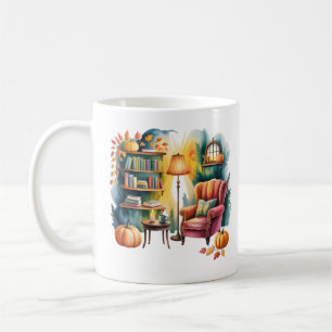 Autumn Reading Chair Mug — Cozy Lamp & Book Corner