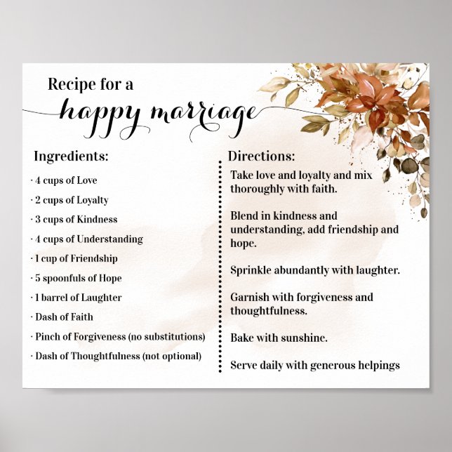 Autumn Recipe for a Happy Marriage Newlyweds Gift Poster (Front)