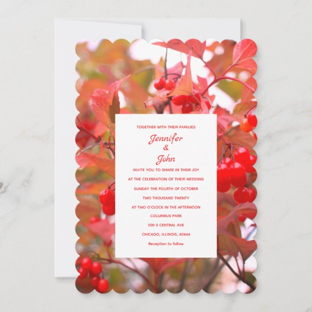 Autumn Red Berries Fall Leaves Berry Cool Wedding Invitation (Front)