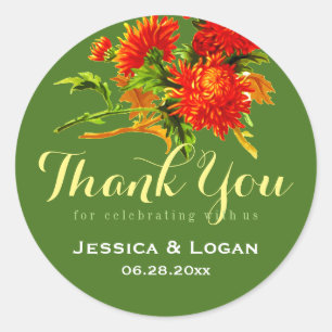 Autumn Red Flowers Thank You Wedding Stickers