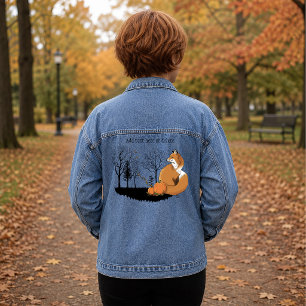 Autumn Red Fox Pumpkins Woodland Fall Blue Denim Jacket
