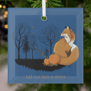 Autumn Red Fox Pumpkins Woodland Fall Blue Glass Tree Decoration