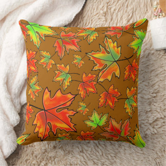 Autumn red green orange leaves maple leaves cushion
