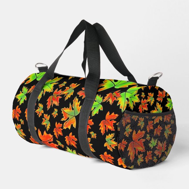 Autumn red green orange leaves maple leaves duffle bag (Right Corner)