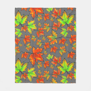 Autumn red green orange leaves maple leaves fleece blanket
