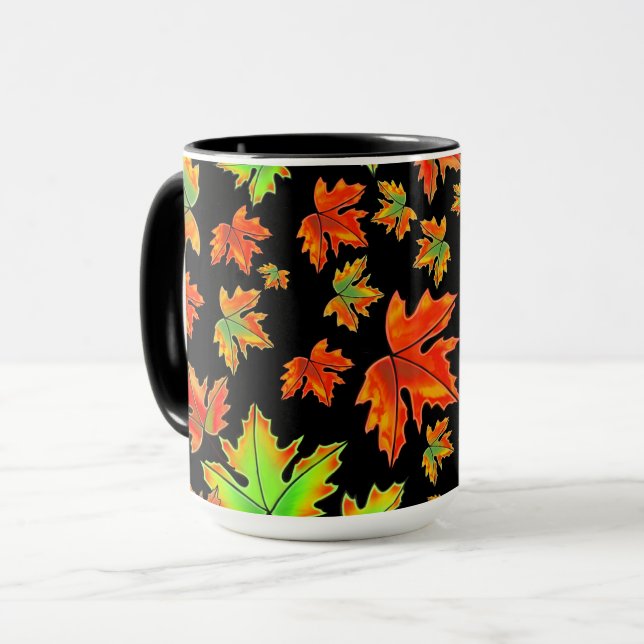 Autumn red green orange leaves maple leaves mug (Front Left)