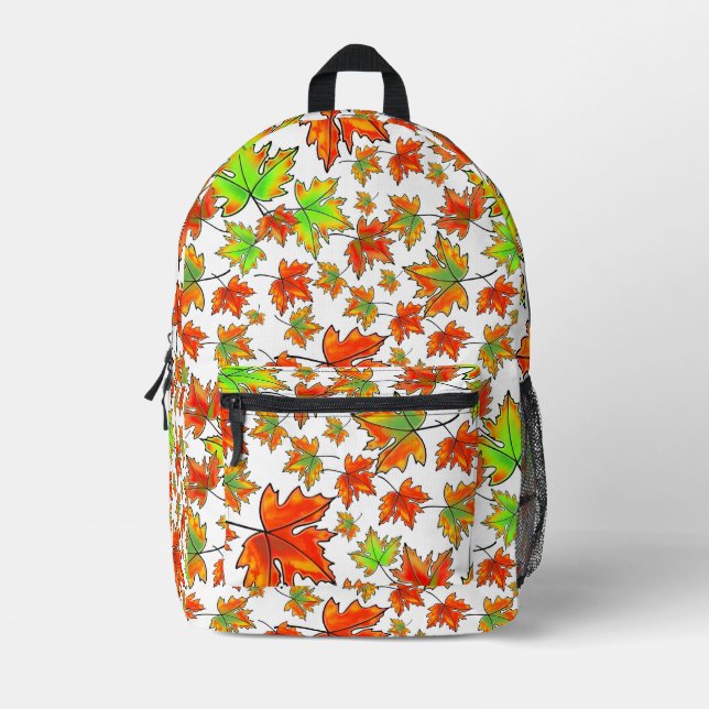 Autumn red green orange leaves maple leaves printed backpack (Front)