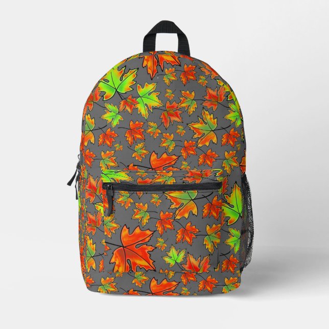 Autumn red green orange leaves maple leaves printed backpack (Front)