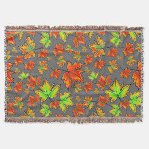 Autumn red green orange leaves maple leaves throw blanket