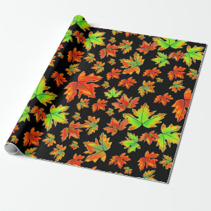 Autumn red green orange leaves maple leaves wrapping paper