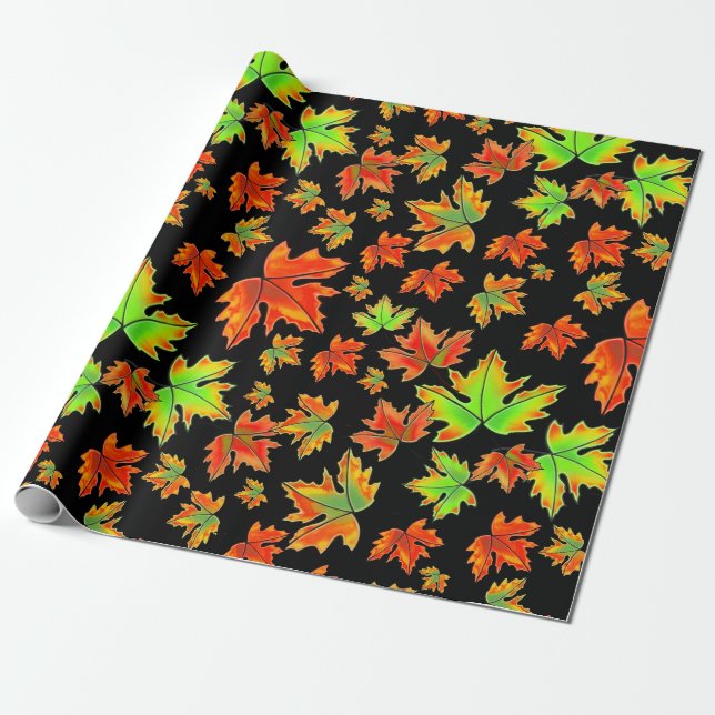 Autumn red green orange leaves maple leaves wrapping paper (Unrolled)