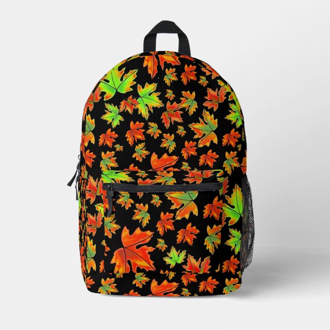 Autumn red green orange yellow eaves maple leaves printed backpack (Front)