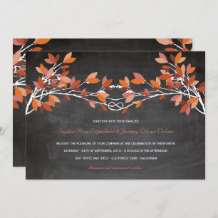 Autumn Red Knotted Love Trees Chalkboard Wedding Invitation