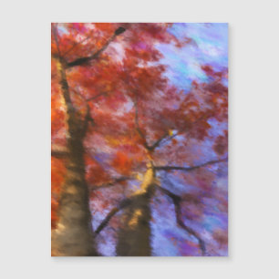 Autumn Red Leaves Digital Painting Magnetic Card