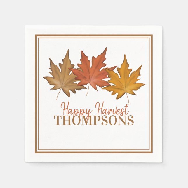 Autumn Red Leaves Rustic Harvest Family Custom Napkin (Front)