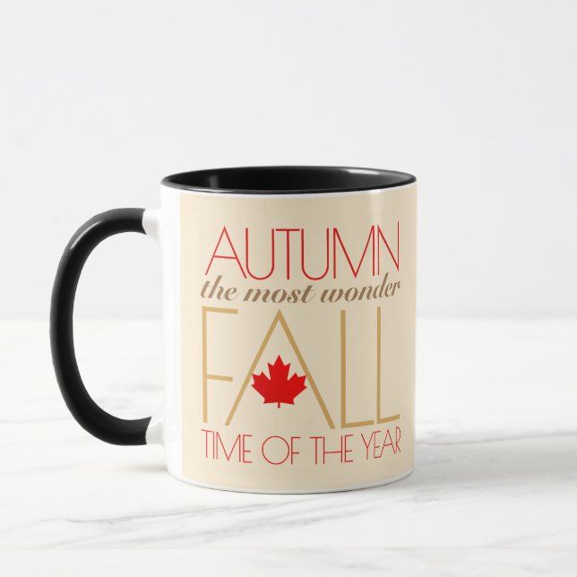 Autumn Red Leaves Word Art Wonder Fall ... Mug (Left)