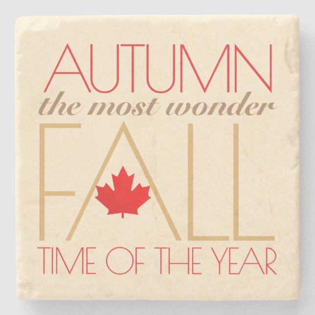 Autumn Red Leaves Word Art Wonder Fall ... Stone Coaster (Front)