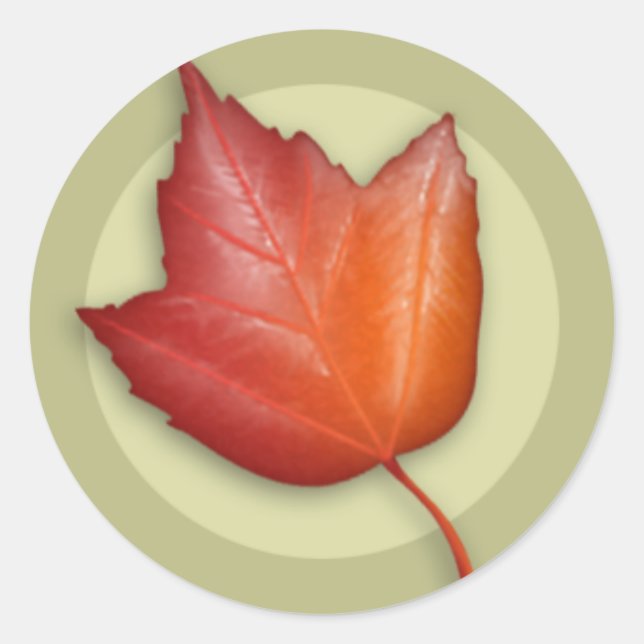 Autumn Red Maple Leaf Round Sticker (Front)