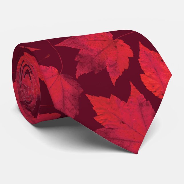 Autumn Red Maple Leaves Tie (Rolled)