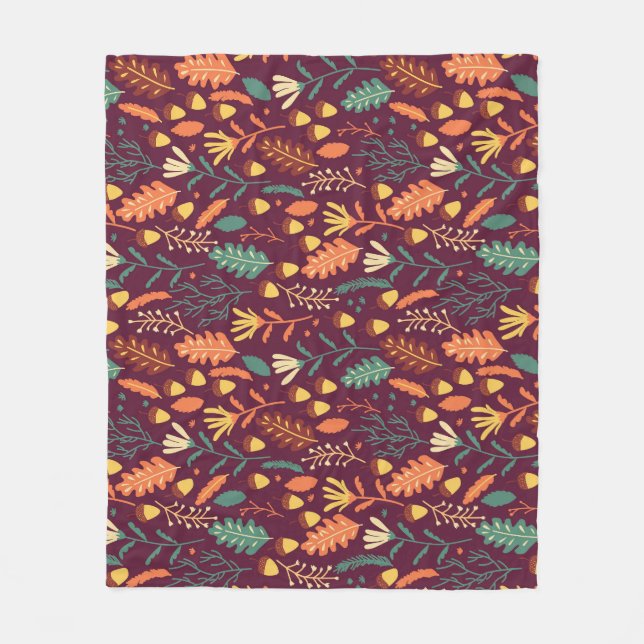 Autumn Red-Orange Vintage Motif Fleece Blanket (Front)