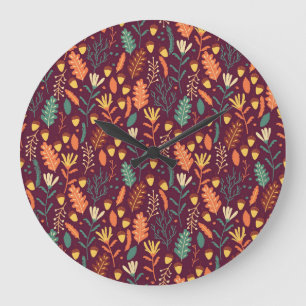 Autumn Red-Orange Vintage Motif Large Clock