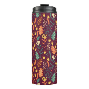 Autumn Red-Orange Vintage Motif Thermal Tumbler
