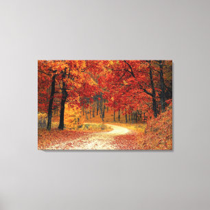 Autumn Red Season Landscape Stretched Canvas Print