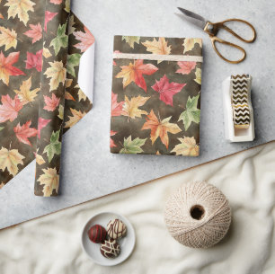 Autumn Red Yellow Green Leaves Birthday Wrapping Paper
